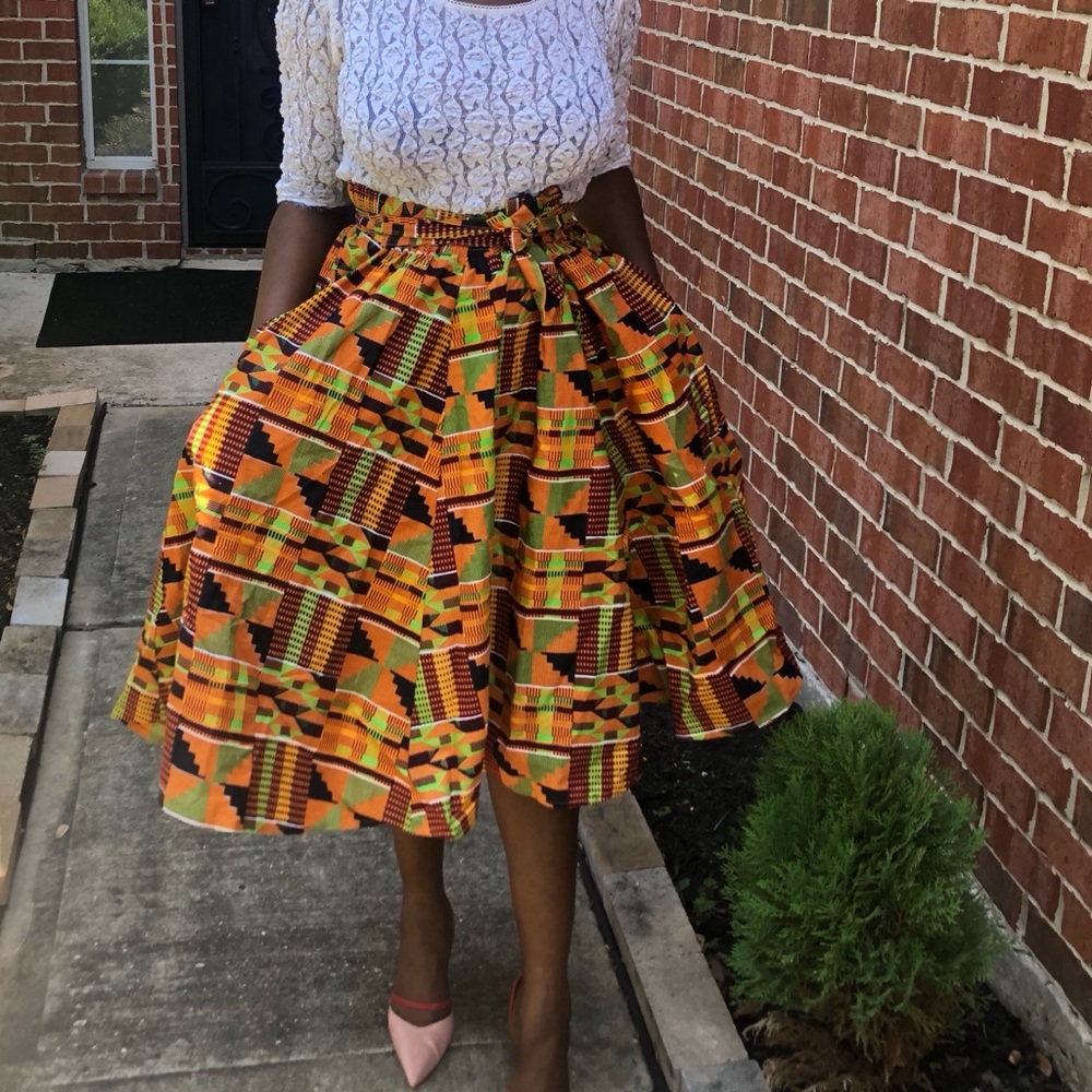 African Ankara kente print pleated skirt - Picture 2 of 4